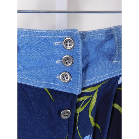 Capacity Skirt Womens Medium Blue Floral Button Front Chambray Waist Boho Midi - Picture 3 of 12